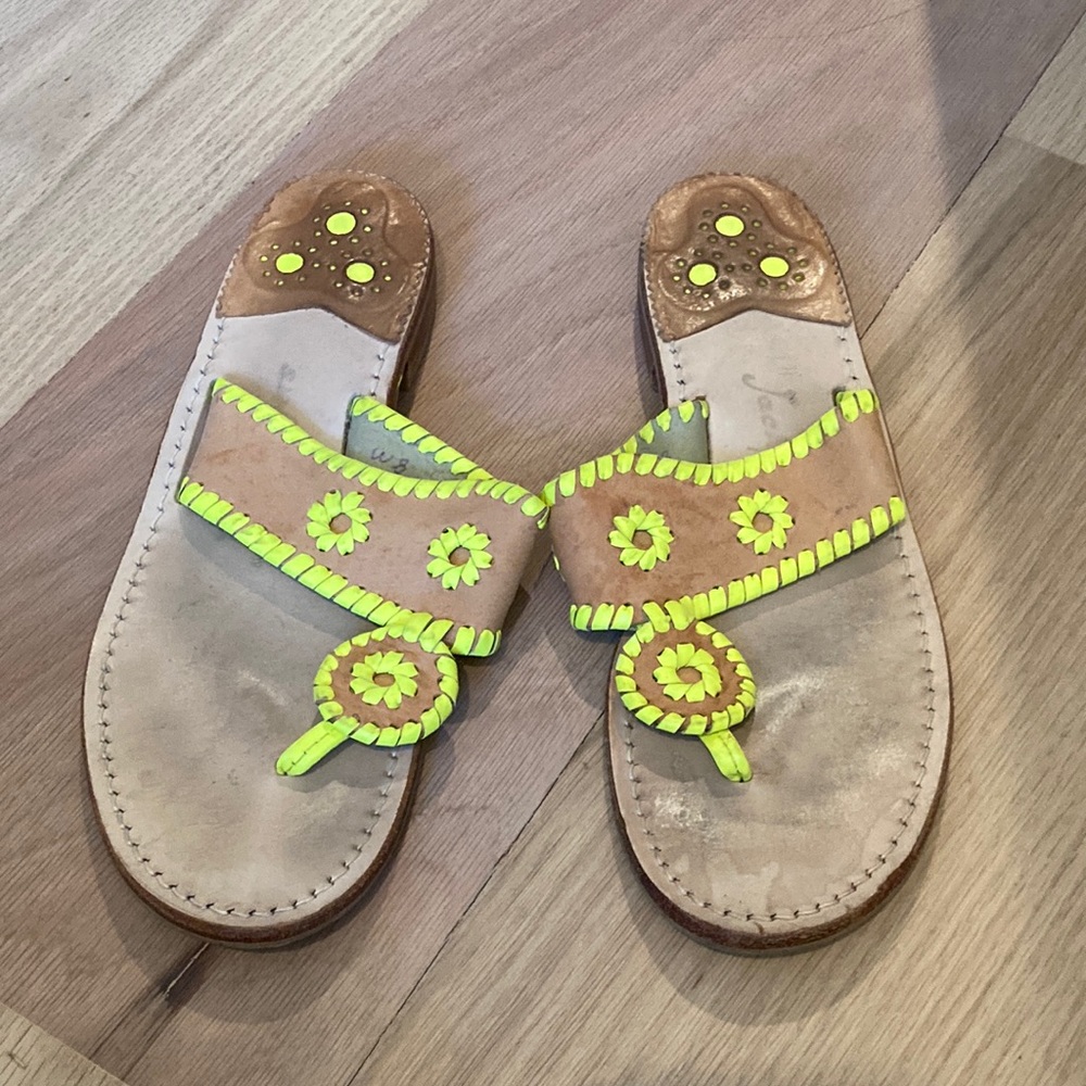Jack Rogers Neon yellow/green and tan sandals Size 8